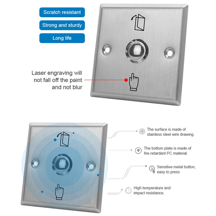 S86 Stainless Steel Exit Button 86 Metal Access Control Switch S86 Stainless Steel Exit Button 86 Metal Access Control Switch